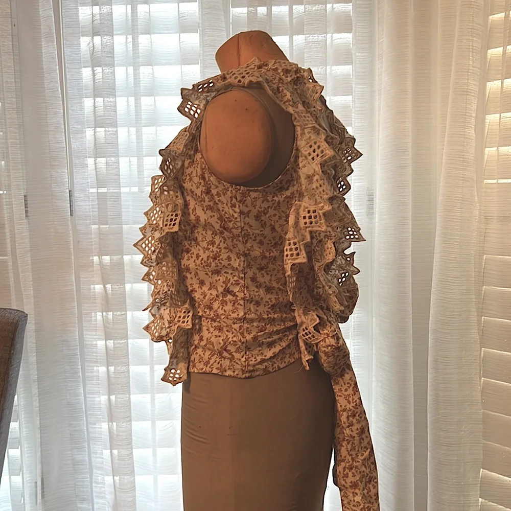 Anthropologie Trina Bow Blouse Floral Print Tie Back Yellow Beige Red Size Small - Picture 6 of 7